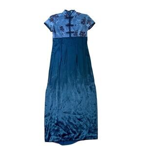 Jay Jacobs Vintage 90s Black Velvet Floral Maxi Dress High Neck Asian Style 5/6